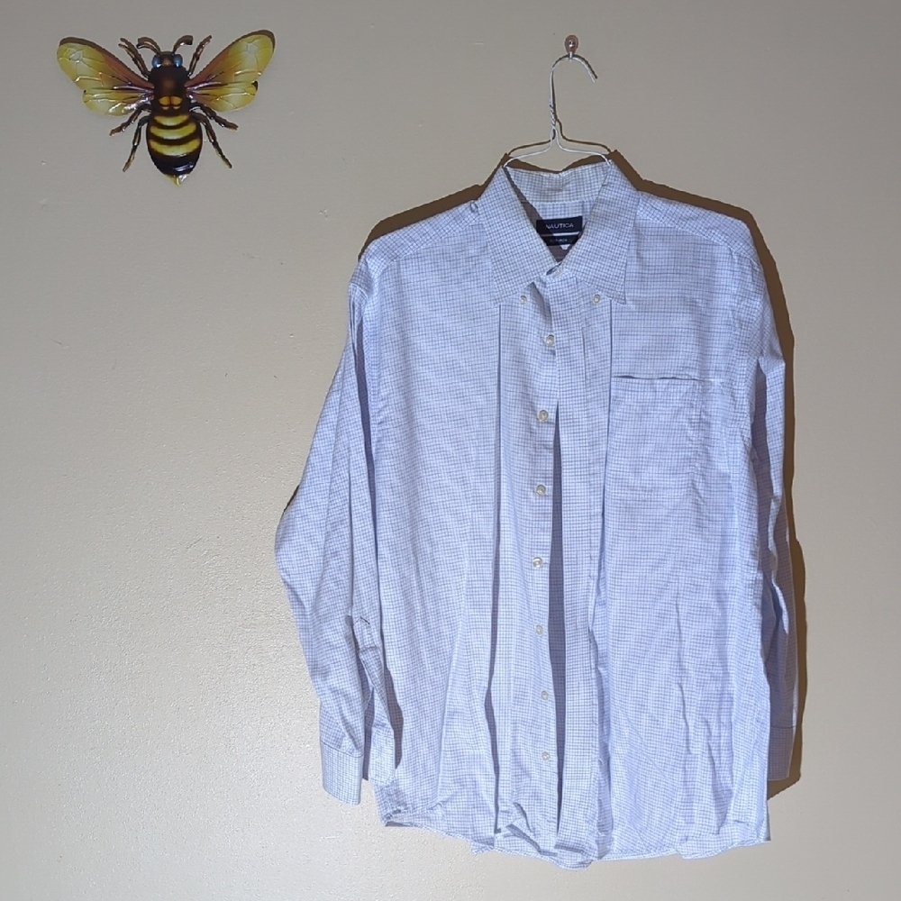 Nautica Light Blue Checkered Dress Shirt